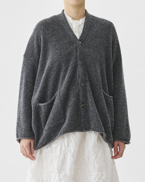 BOUCLÉ KNIT CARDIGAN / HEATHER GREY