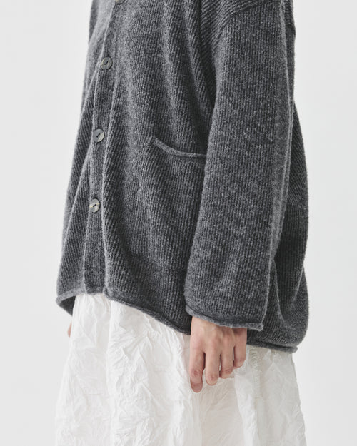 BOUCLÉ KNIT CARDIGAN / HEATHER GREY