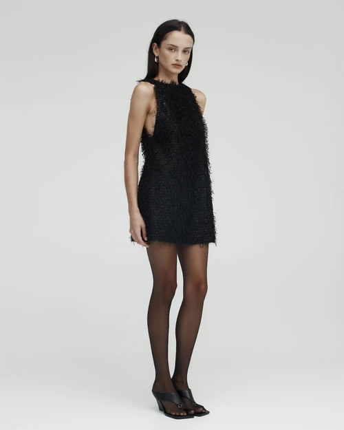 FRINGED MINI DRESS / BLACK