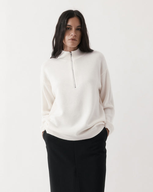 HALF-ZIP KNIT SWEATER / IVORY