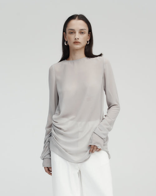 LONG SLEEVE DRAPE TOP / ASH