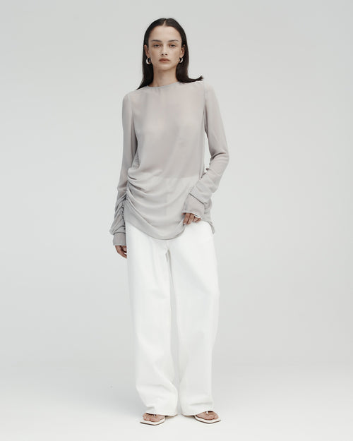 LONG SLEEVE DRAPE TOP / ASH