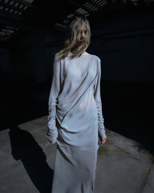LONG SLEEVE DRAPE TOP / ASH