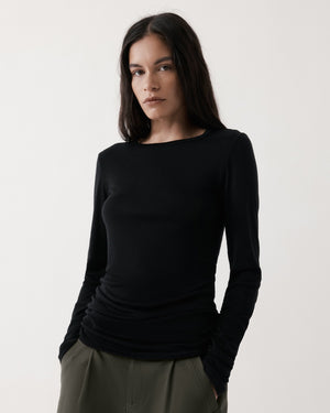 RUCHED LONG SLEEVE MERINO / BLACK