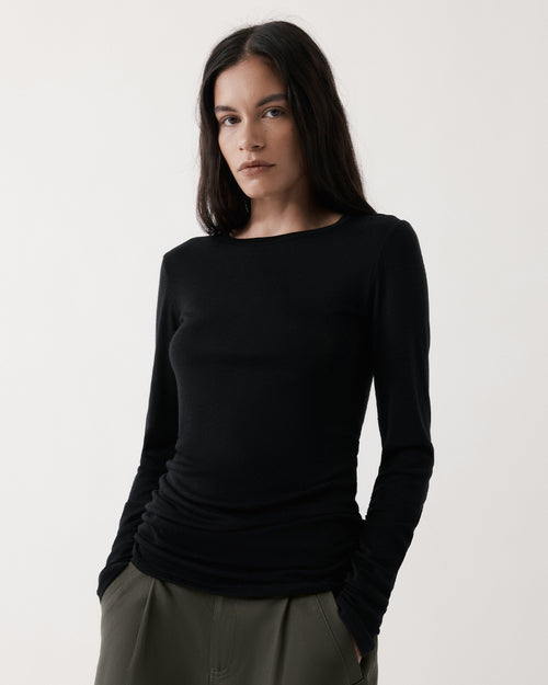 RUCHED LONG SLEEVE MERINO / BLACK