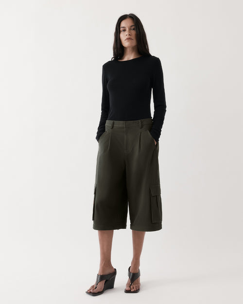 RUCHED LONG SLEEVE MERINO / BLACK