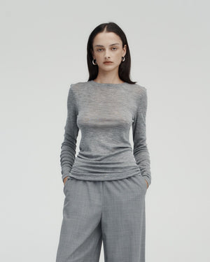 RUCHED LONG SLEEVE MERINO / GREY