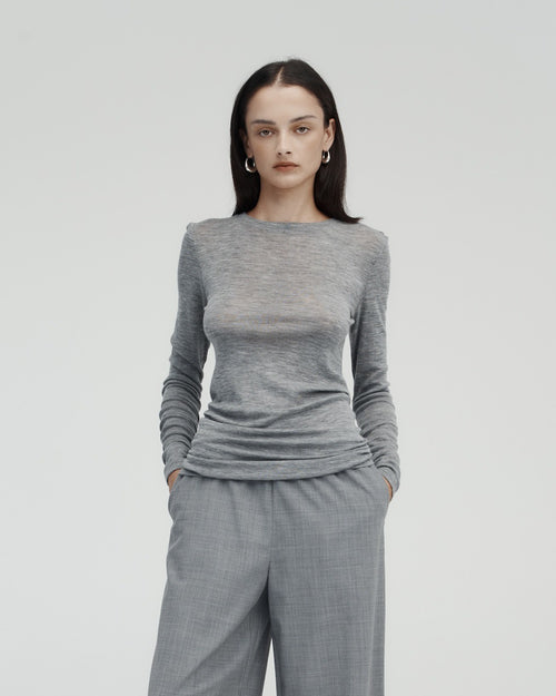 RUCHED LONG SLEEVE MERINO / GREY