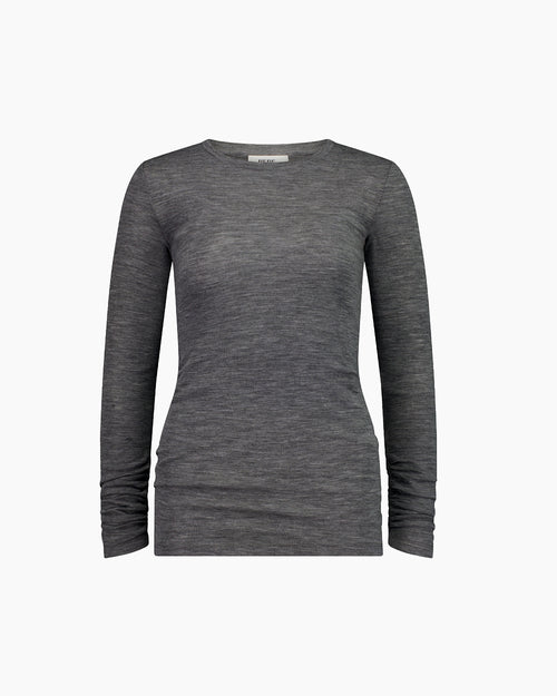 RUCHED LONG SLEEVE MERINO / GREY