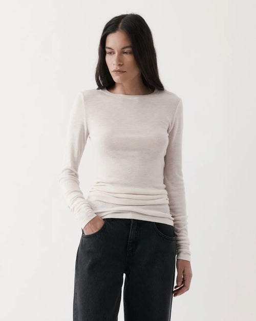 RUCHED LONG SLEEVE MERINO / IVORY