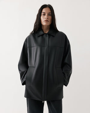 SHEARLING-COLLAR LEATHER JACKET / BLACK