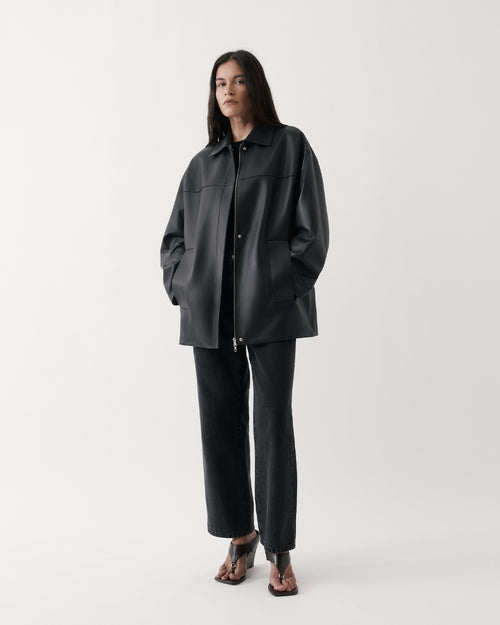 SHEARLING-COLLAR LEATHER JACKET / BLACK