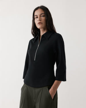 ZIP-FRONT POLO / BLACK
