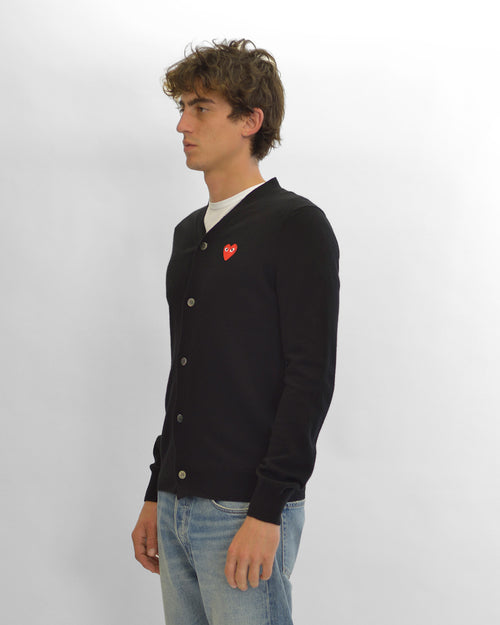 N008 UNISEX RED HEART CARDIGAN / BLACK