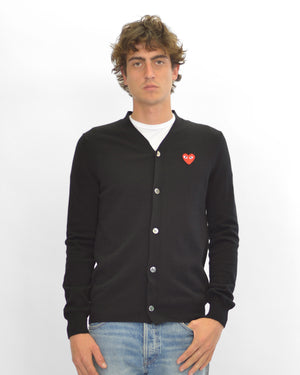 N008 UNISEX RED HEART CARDIGAN / BLACK