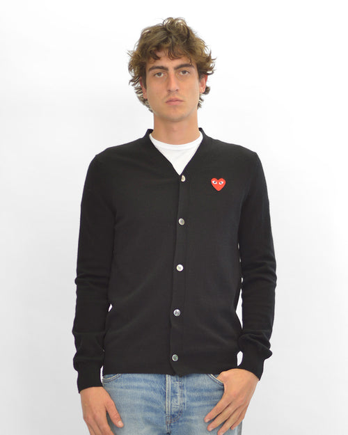 N008 UNISEX RED HEART CARDIGAN / BLACK