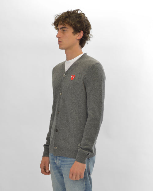 N008 UNISEX RED HEART CARDIGAN / GREY