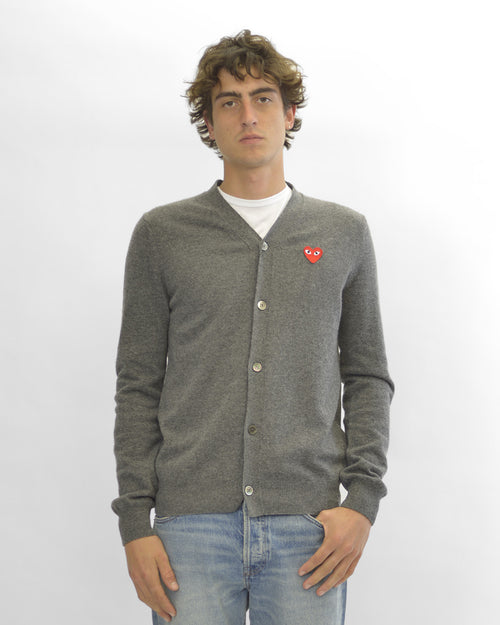 N008 UNISEX RED HEART CARDIGAN / GREY