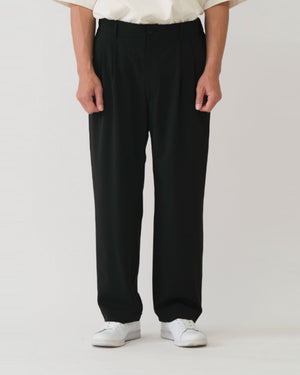 TWILL DOUBLE PLEATED WIDE PANTS / BLACK