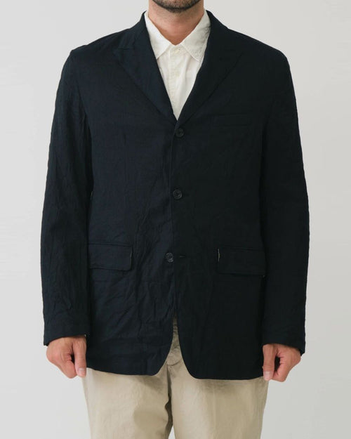 TUMBLE WASHED PEAKED LAPEL BLAZER / BLACK