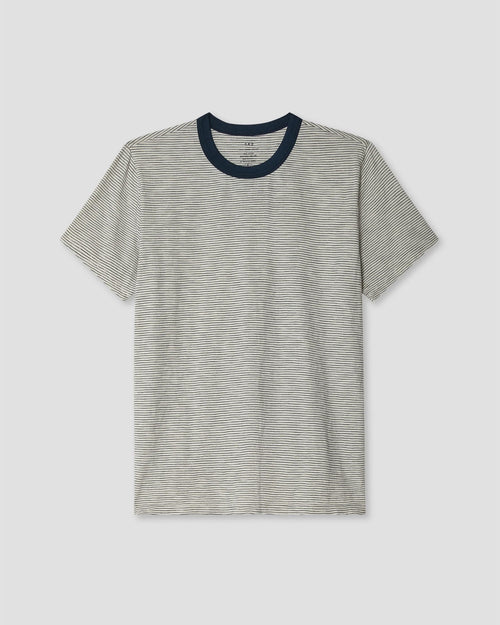 S/S THIN STRIPE RINGER TEE / ASH