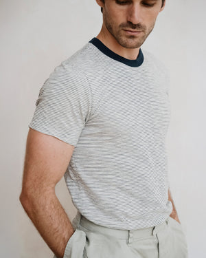 S/S THIN STRIPE RINGER TEE / ASH