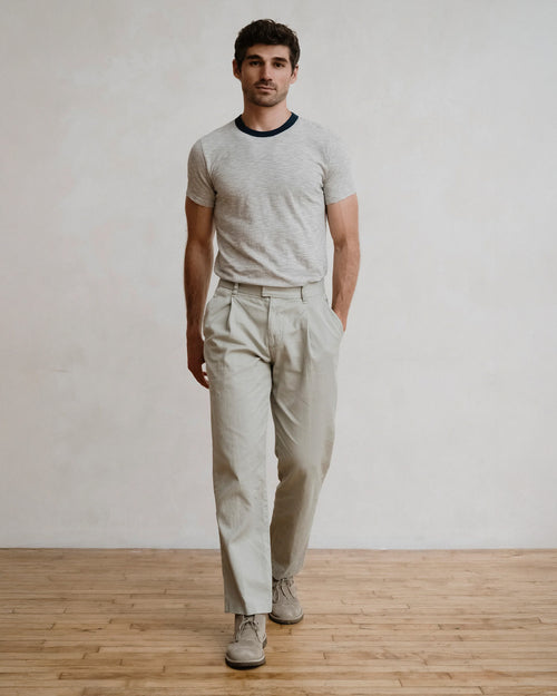 S/S THIN STRIPE RINGER TEE / ASH