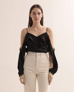 DIANE CREPE SHOULDER TOP / BLACK