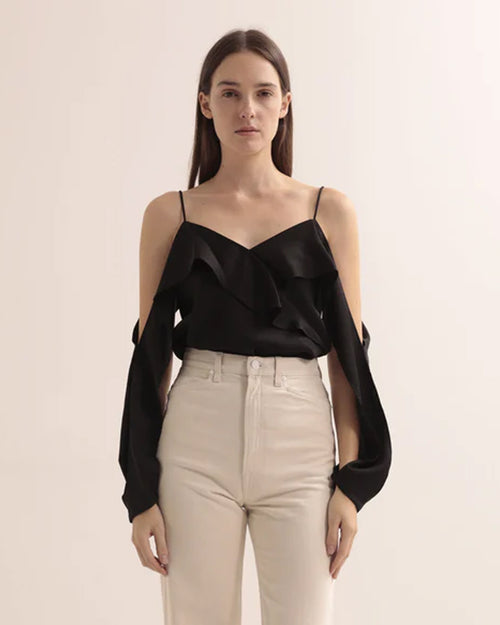 DIANE CREPE SHOULDER TOP / BLACK