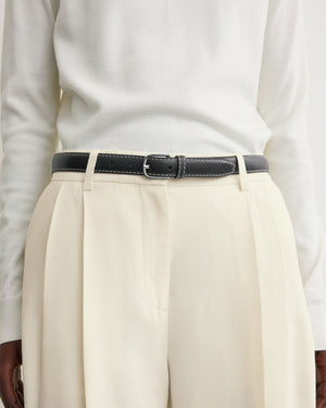 SLIM GRAINED LEATHER TROUSER BELT / BLACK