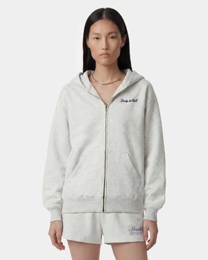 SIGNATURE LOGO EMBROIDERED ZIP HOODIE / HEATHER GRAY