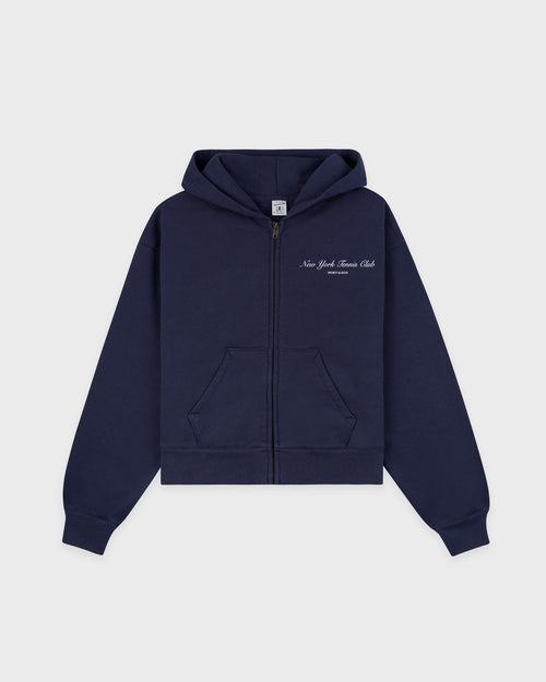 NY TENNIS CLUB CROPPED ZIP HOODIE / NAVY