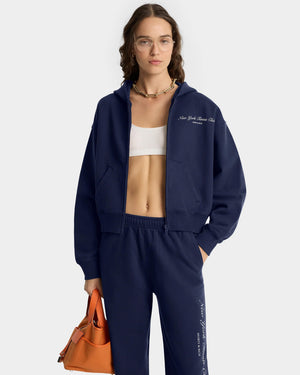 NY TENNIS CLUB CROPPED ZIP HOODIE / NAVY