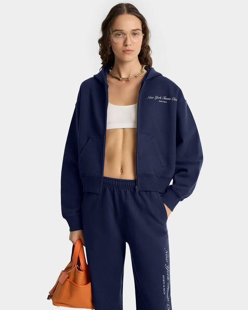 NY TENNIS CLUB CROPPED ZIP HOODIE / NAVY