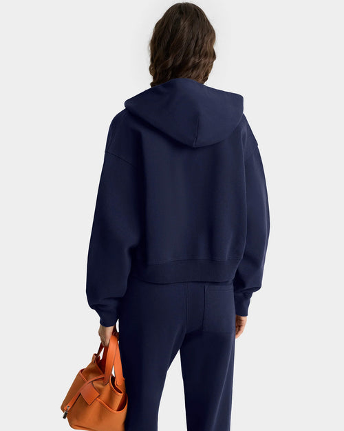 NY TENNIS CLUB CROPPED ZIP HOODIE / NAVY
