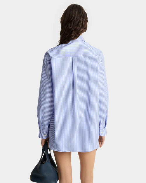 CROWN TENNIS OVERSIZED SHIRT / LIGHT BLUE STRIPED
