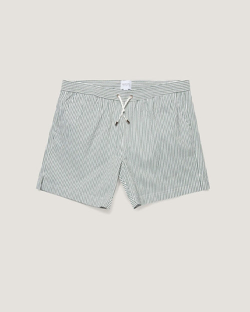 STRIPE SWIMSHORT / DUSK GREEN WHITE MINI STRIPE