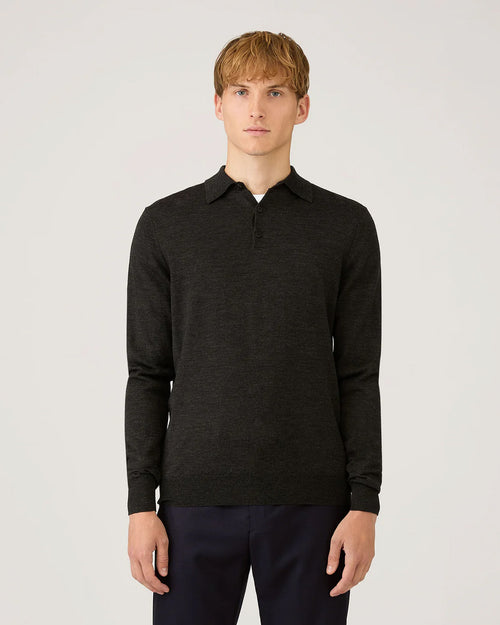 EXTRA FINE MERINO POLO SHIRT / CHARCOAL MELANGE