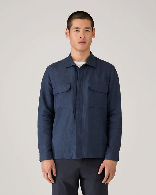 LINEN OVERSHIRT / LIGHT NAVY