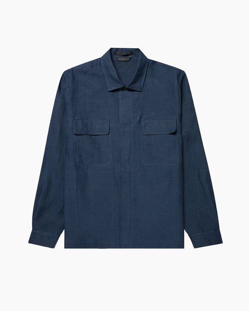 LINEN OVERSHIRT / LIGHT NAVY