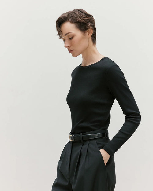 LONG SLEEVE RIBBED T-SHIRT / BLACK