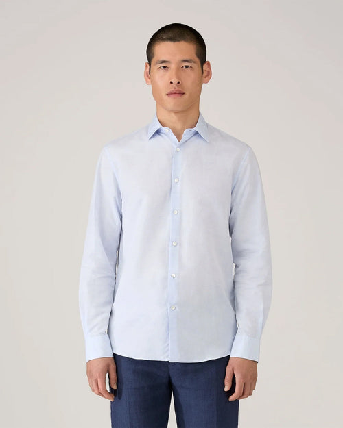 SEA ISLAND COTTON LINEN SHIRT / LIGHT BLUE
