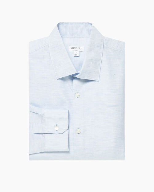 SEA ISLAND COTTON LINEN SHIRT / LIGHT BLUE