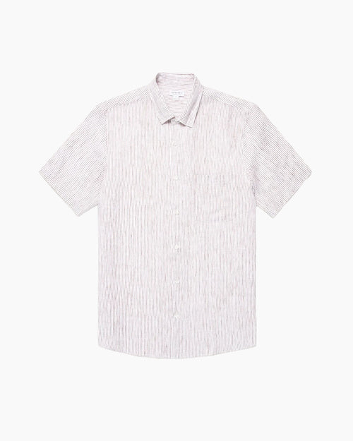 SHORT SLEEVE LINEN SHIRT / WHITE/DARK CHOCOLATE