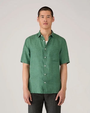 SHORT SLEEVE LINEN SHIRT / BRIGHT GREEN
