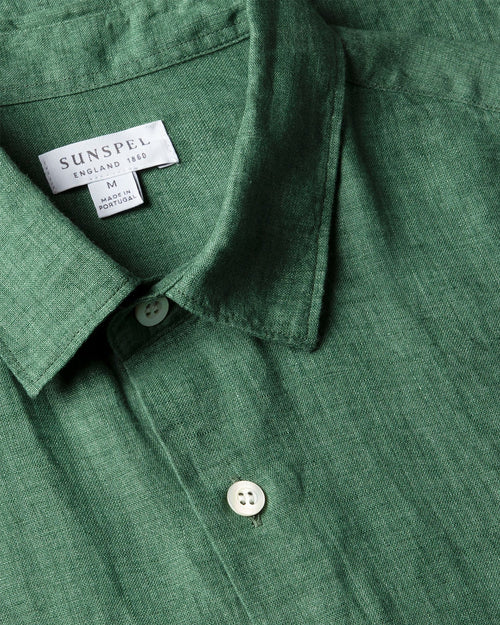 SHORT SLEEVE LINEN SHIRT / BRIGHT GREEN
