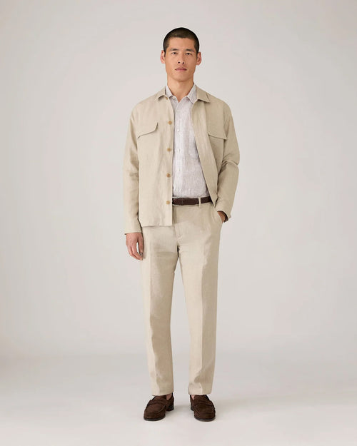 SHORT SLEEVE LINEN SHIRT / WHITE/DARK CHOCOLATE
