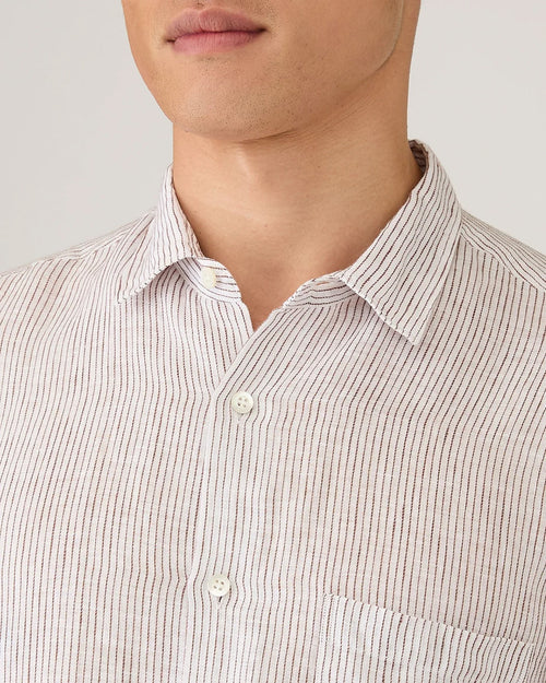 SHORT SLEEVE LINEN SHIRT / WHITE/DARK CHOCOLATE