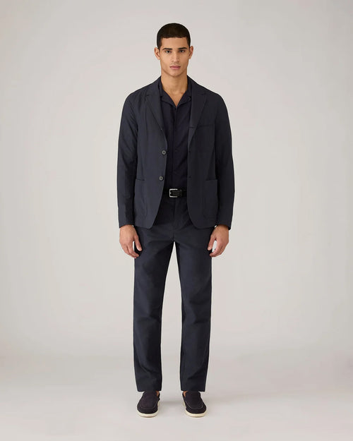 TEXTURED STRIPE CAMP COLLAR SHIRT / NAVY