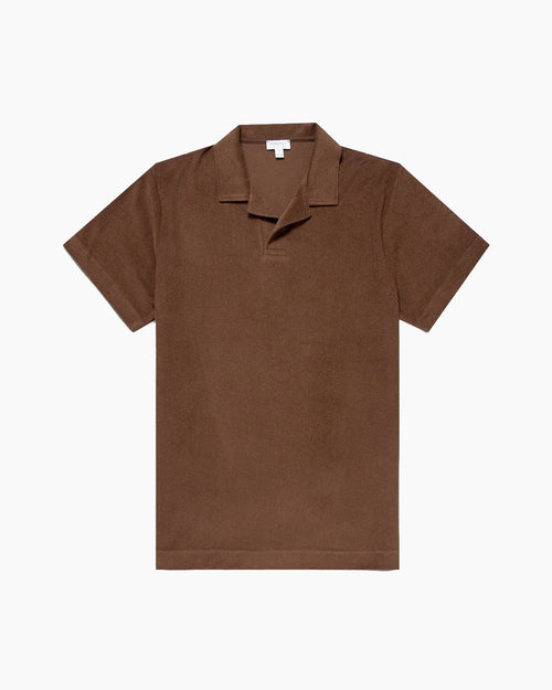 TOWELLING POLO SHIRT / DARK WALNUT